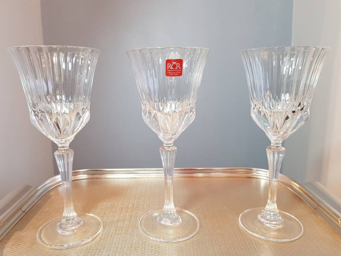 Vintage RCR Crystalleria Italiana cut crystal wine glasses Etsy