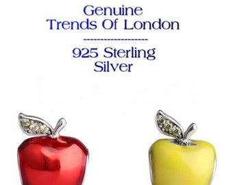 APPLE Charm Trends Of London™ 925 Sterling Silver, CZ Stones and Red Enamel