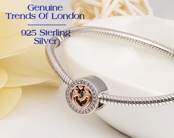 Round MOTHER and CHILD Mother and Daughter Charm Trends Of London™ 925 Solid Sterling Silver And Rose Gold plating.