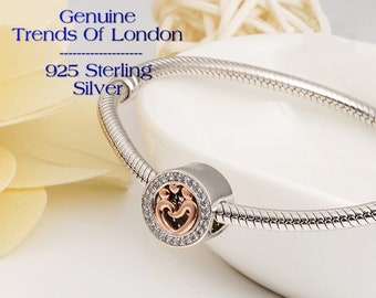 Sterling Silver Mother & Child Charm, Rose Gold Accent