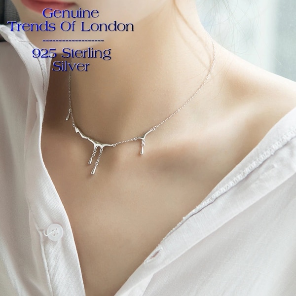 Pluie tombante, gouttes d'eau, larmes Trends Of London™ Collier en argent sterling massif 925