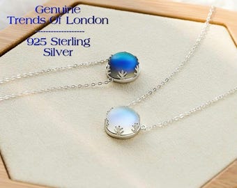 Aurora Borealis Crystal Necklace | 925 Sterling Silver, Halo Pendant