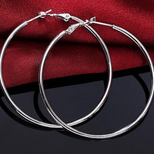 70mm Sterling Silver Hoop Earrings, XL Size