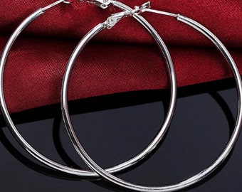 Silver Hoop Earrings 70mm  (7 cm) Silver Hoops / Large Hoop Silver Earrings / XL Hoop / Over Size