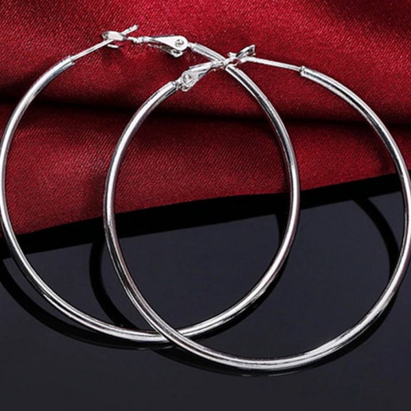 Silver Hoop Earrings 70mm  (7 cm) Silver Hoops / Large Hoop Silver Earrings / XL Hoop / Over Size