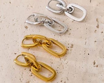 18K PVD Gold Geometric Rectangle Drop Earrings, Minimalist Stainless Steel Dangle Jewelry
