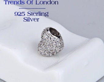 HEART BEAD Charm Trends Of London™ 925 Sterling Silver and CZ Stones
