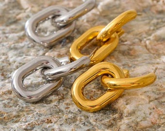 18K PVD Gold Geometric Drop Earrings | Stainless Steel, Waterproof, Hypoallergenic
