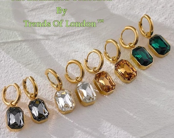 Drop Dangle Crystal Earrings Stainless Steel PVD 18k-gold-plated Square Cubic Zirconia Geometric Earrings
