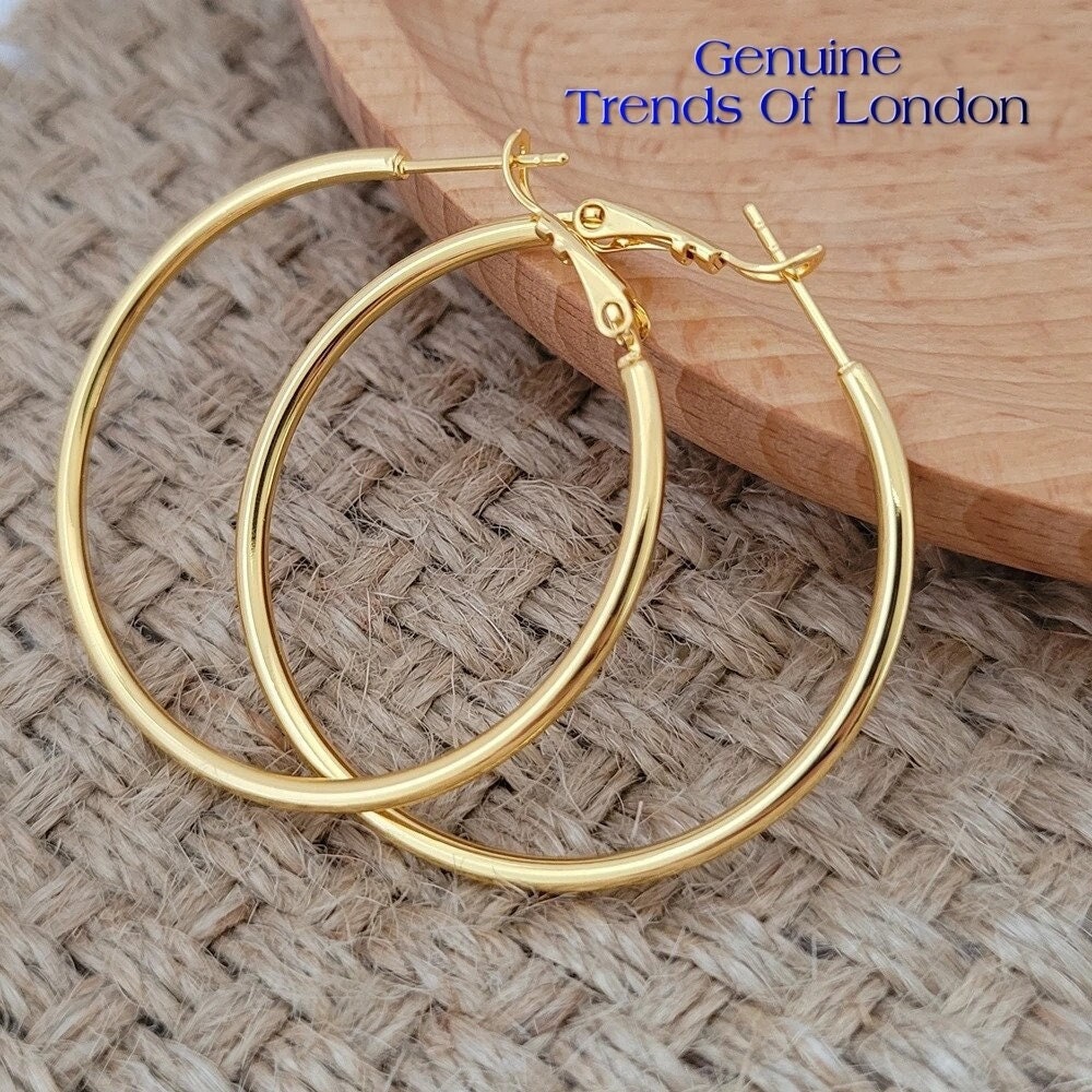 Orecchini A Cerchio Bombati In Argento 925 Placcati Oro Giallo BOLD 4 Au