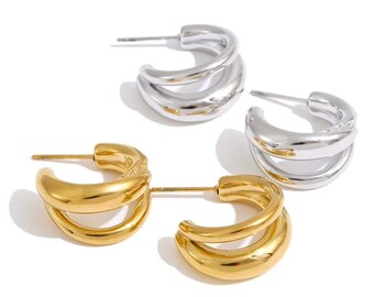 Trends Of London C-Shape Hoop Earrings | 18K Gold PVD Plated Stainless Steel