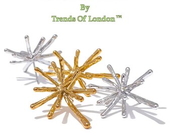 Pair of Gold 0r Silver Sparkler style  Fire Work Hoops Large Earrings PVD Gold plated Stainless Steel Waterproof