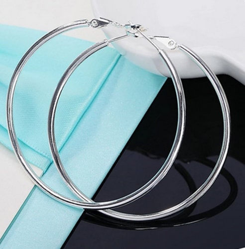 Orecchini A Cerchio In Argento Sterling 925 Per Donna (4-6 Cm) - Placcato Platino Con Sacchetto Regalo