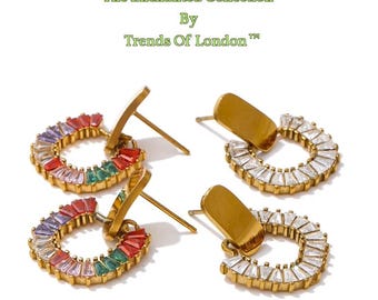 Drop Dangle Crystal Earrings Stainless Steel PVD 18k-gold-plated AAA+ Cubic Zirconia Geometric Earrings