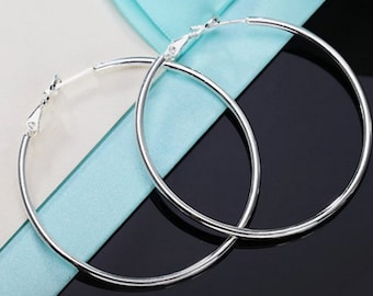 Large Sterling Silver Hoop Earrings (80mm)