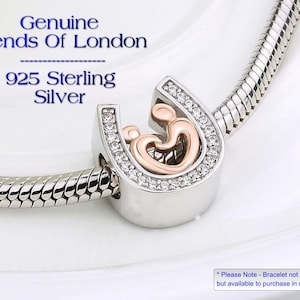 HORSE SHOE Mother and Child Mother and Daughter Mother and Baby Charm Trends Of London™ Solid 925 Sterling Silver And Rose Gold