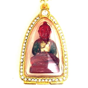 Rare Red Naga Eye Crystal Stone Magic Pendant / Powerful Protective and Lucky Charm / Sacred Thai Buddha Amulet / Good Luck Necklace Gift