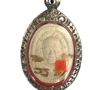 Rzadki Yantra Mantra Phra Pong Duang-Setti Magiczny Wisiorek, Świątynia Phosri / Talizman Przynoszący Szczęście i Ochronny / Tajski Amulet Świętego Buddy / Prezent