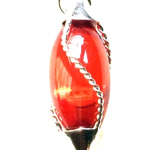 Red Naga Eye Stone Magic Silver Pendant / Top Good Luck and Charm Talisman / Rare Amulet for Rich Wealth / Very Nice Gift for Lady