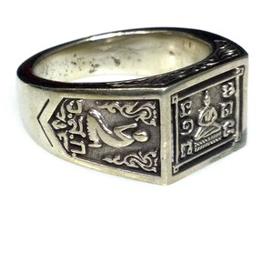 Anillo de mantra Yantra raro de LP Duu B.E. 2532, templo Sakae / Talismán protector de la suerte / Amuleto sagrado budista tailandés / Anillo sagrado vintage