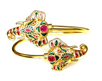 Bunt Zwei Elefanten Köpfe Mit Edelstein Armband: Charm und Lucky Silber Vergoldeter Talisman, Gesegnetes Sacred Thai Amulett, Geschenk