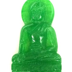 Green Jade Stone Carved Phra Sakayamuni Magic Pendant / Powerful Protective and Lucky Charm / Sacred Thai Buddha Amulet / Holy Blessed Gift