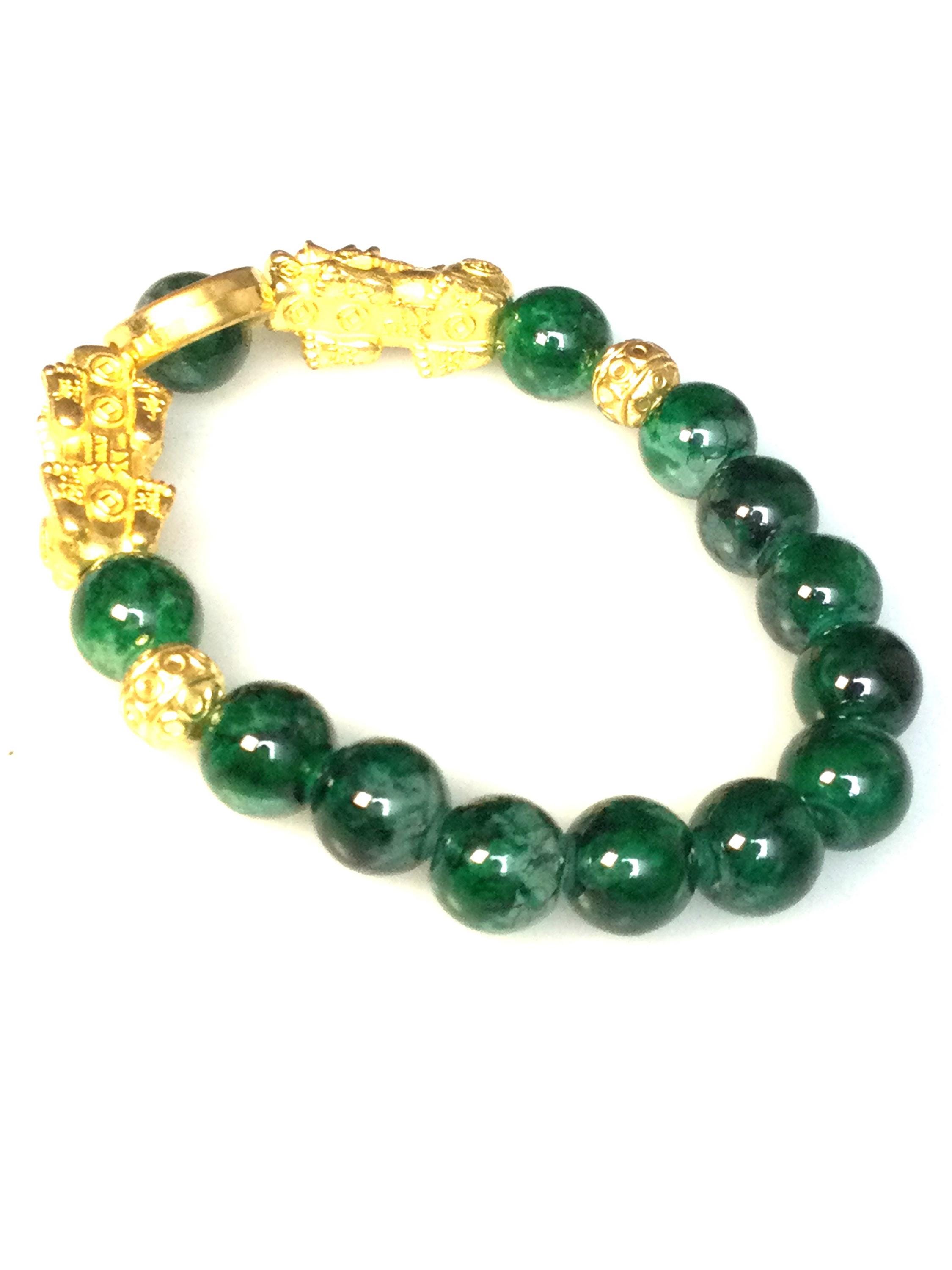 Gold Dragon Green Jade Bracelet: Thai Buddha Amulet, Wealth