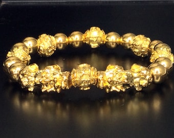 Rare Golden Dragon Powerful Bracelet / Pixiu Mantra Bead Talisman / Ball Lucky Charm Feng Shui Dragon / Blessed Sacred Thai Good Luck Amulet