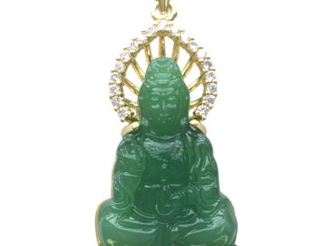 Rare Green Jade Kuan Yin Locket Pendant / Powerful Protective and Lucky Charm Pendant / Thai Buddhist Sacred Amulet / Necklace Happy Gifts