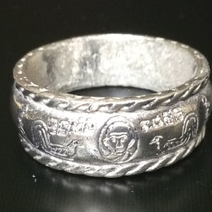 Holy Vintage LP Ruay Name Chanajon Silver Ring / Powerful Charm Ring / Lucky and Wealth Ring / Sacred Blessed Thai Buddhist Amulet / Gifts