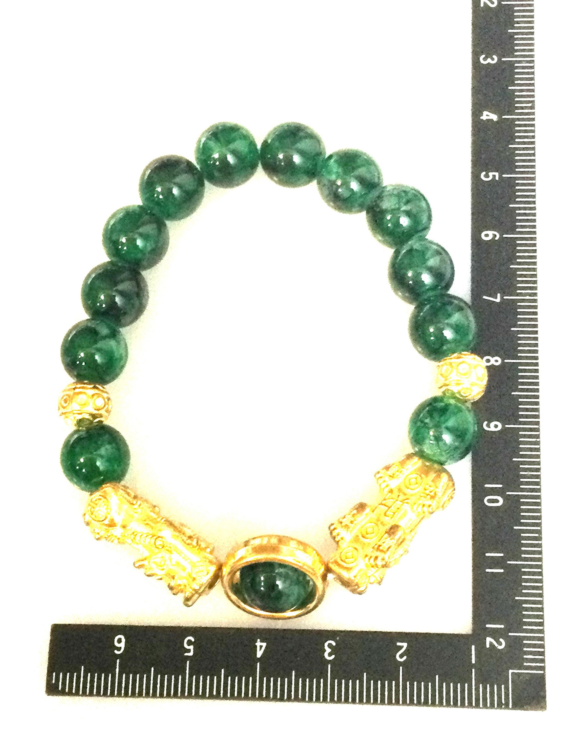 Gold Dragon Green Jade Bracelet: Thai Buddha Amulet, Wealth