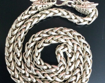 Rare White Dragon Powerful Silver Necklace / Top Lucky and Charm Protective Amulet / Sacred Talisman for Wealth Abundance / Necklace Gifts