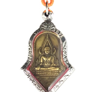 Seltener Phra Buddha Chinarat und Tao Vetsuwan (Rückseite) Anhänger, Julamani Tempel / kraftvoller Glücksbringer und Reichtum / heiliges thailändisches Buddha Amulett