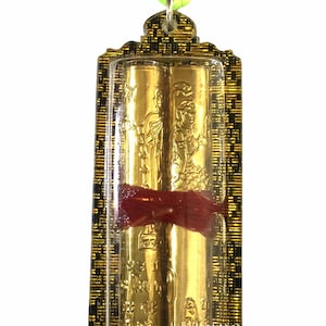 Rare Twin Gold Takrut with Magic Water by Kruba Baeng, Tanod Temple / Powerful Talisman for Good Luck Wealth Business / Thai Blessed Amulet