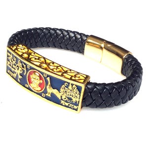 Gold Mantra Lp Ruay Lealther Bracelet / Top Powerful Lucky and Charm Bangle / Good Luck Protective Sacred Thai Buddha Amulet / Nice Gift