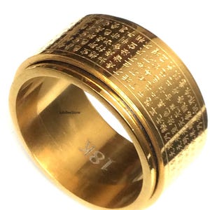 Anillo giratorio de oro de 18 quilates con letras mágicas Hataisutta. Talismán bendito para el éxito. Amuleto tailandés con poder protector sagrado. Regalos sagrados.