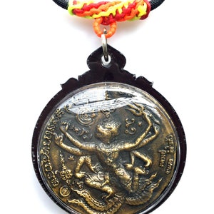 Rzadki przód Hanuman Narai Zong Krut tył LP Kalong / Potężny wisiorek na szczęście / Ochronny tajski buddyjski amulet / Prezenty w postaci naszyjnika