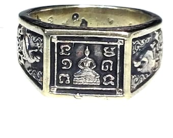 Seltener Yantra Mantra Ring von LP Duu B.E. 2519, Sakae Tempel / Schutztalisman / Thailändisch-buddhistisches Amulett / Vintage Ring