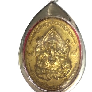 Rare Gold Blessed Ganesha Lp Somyot, Chonglom Temple / Powerful Good Luck Pendant / God of Success Talisman / Protective Thai Sacred Amulet