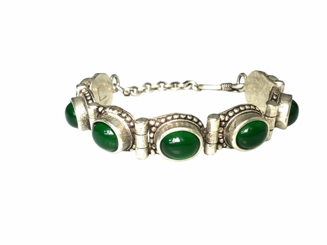 Holy Dark Green Naga Eye Stone Bracelet / Silver Bracelet