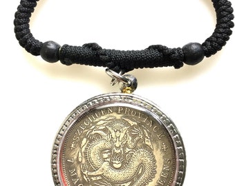 Rare Rian Chinese 1898 Shensi Seven Mace Two Candareens 90 Percent Silver Dragon Coin