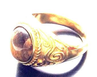 Magic Silver Ring Gold Plated 18K Real Tiger Eye Stone Lucky Powerful Amulet for Men