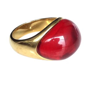Rare Red Cat Eye Stone Magic Gold Ring / Talisman for Protection against Misfortunes and Various Disasters / Blessed Thai Buddha Amulets