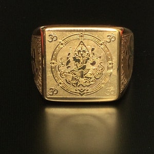 Anillo mágico dorado del dios hindú Ganesh del lugar sagrado de Deva / Poderoso talismán sagrado de la suerte / Amuleto protector tailandés / Amuletos del dios del éxito