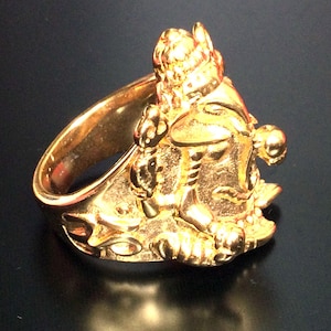 Vintage Hindu God Ganesha Magic Gold 18K Ring / Powerful Charm Ring / Lucky Ring for Success / Sacred Thai Amulet / Rare Ring Gift for Men