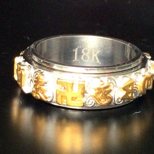 Anillo tibetano Yantra Mantra raro / Anillo de oro de 18 quilates con amuleto / Anillo de la suerte y encantador / Anillo con letras mágicas poderosas / Anillo con amuleto tailandés / Bonito regalo