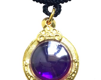 Purple Round Naga Eye Stone Magic Pendant / Talisman for Good Luck in Business / Lucky and Charm Thai Buddha Amulets / Free 1x Rope Necklace