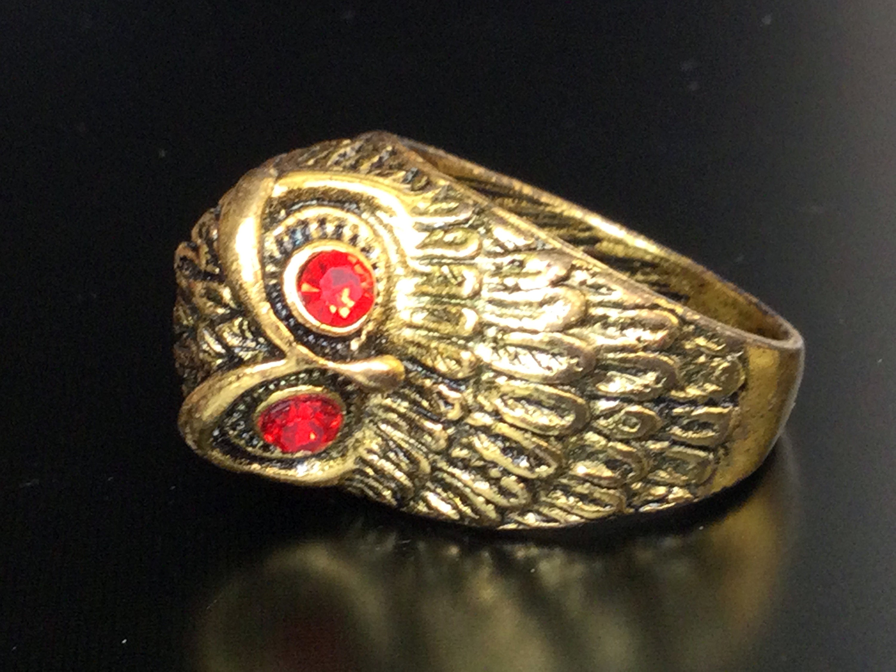 Rare Owl Red Gemstone Magic Ring / Brass Ring / Stone Ring / Top Lucky and Charm Talisman / Blessed 