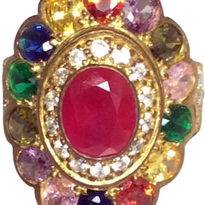 Gold Noppakao 9 Gemstone Magic Ring / Powerful Ring / Lucky Charm Ring / Gems Ring / Success Enhance Power Fortune and Prestige Ring / Gifts