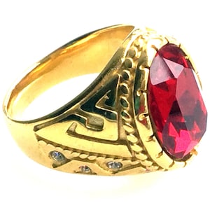 Red and White Gemstone Silver Gold 18K Plated Lucky Powerful Ring for Men